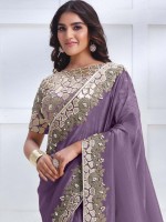 Lilac Banarasi Crush Silk Saree